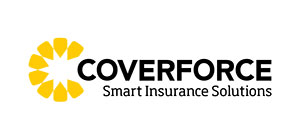 Coverforce logo with yellow emblem and text Smart Insurance Solutions.