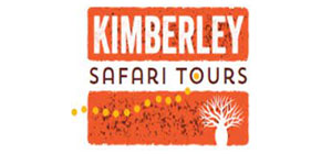 Kimberley Safari Tours logo featuring African baobab tree and dotted path design in orange and white.