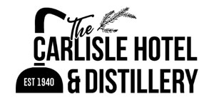 Logo of The Carlisle Hotel & Distillery, established in 1940, featuring a distilling apparatus and a sprig design.