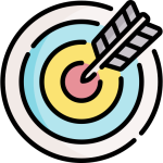 An arrow hitting a multicolored target, representing precision and goal achievement.
